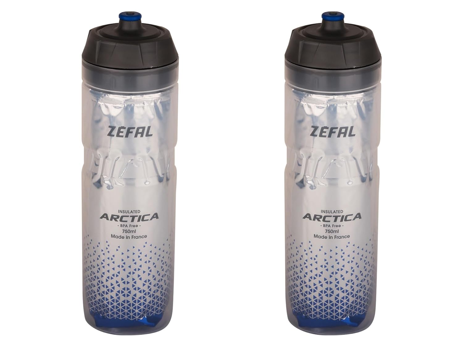 ZEFAL Pack Arctica 75 - Lot de Deux Bidons Vélo 750 ML - Gourde Vélo Isotherme - Inodore et Etanche - Bidon Sport sans BPA - Argent/Bleu