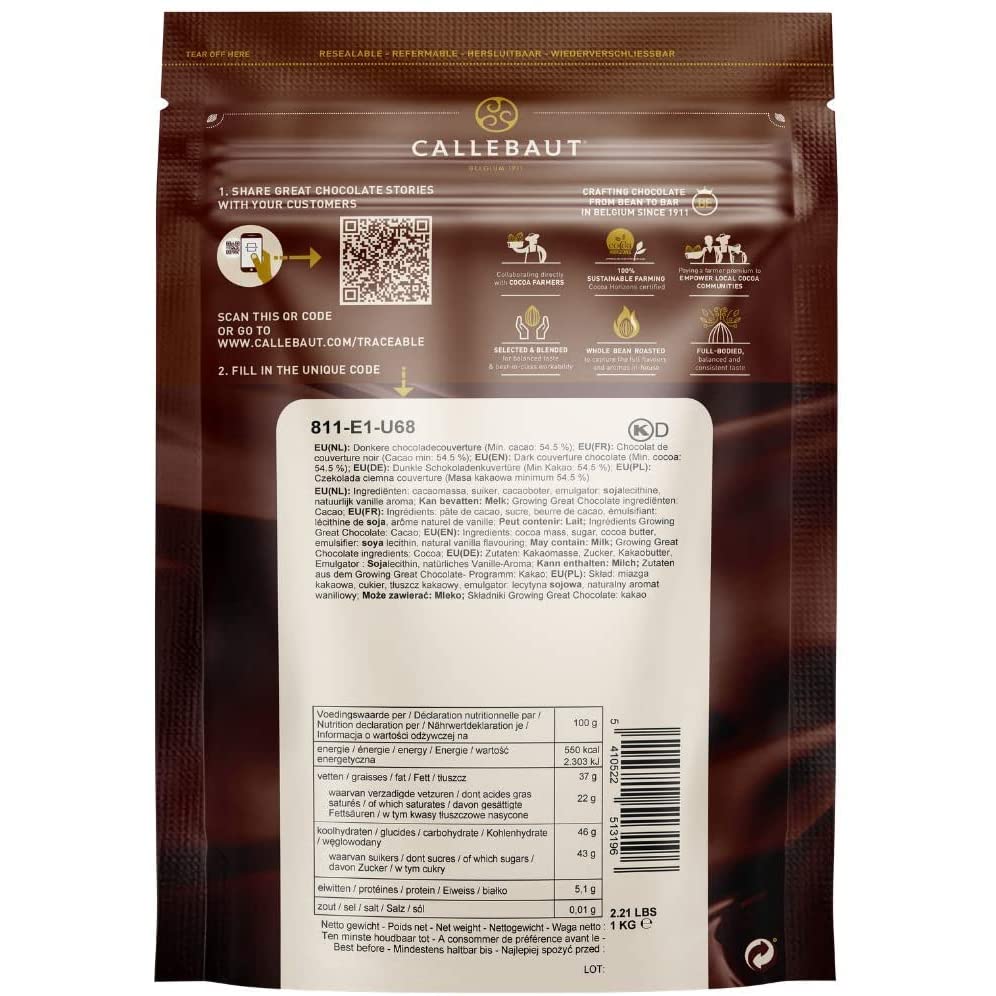 Callebaut 54,5% pépites de Chocolat Noir (callets) Lot de 3 x 1kg – Image 2