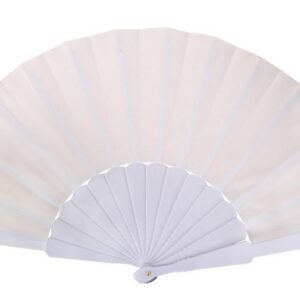 P'tit Clown - Éventail Pliable en Tissu pour Femme - Accessoire de Déguisement - pour Carnaval, Fêtes à Thèmes, Cosplay, Manga, Danse, Mariage, Décoration - 40 cm (Blanc)