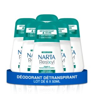 NARTA - Déodorant Femme - Resixyl Détranspirant Bille 4 jours Sans Alcool - lot de 6x50ml