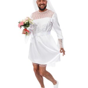 P'TIT CLOWN - Déguisement de Mariée pour Homme - Robe de Mariée Homme - Costume Enterrement Vie de Garçon, EVG, Carnaval, Cosplay, Halloween - Blanc (S-M)