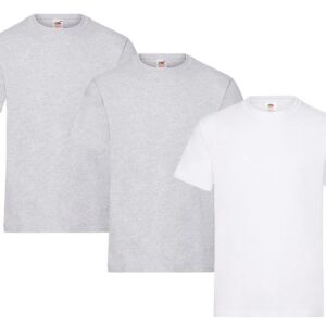 Fruit of the Loom Lot de 3 t-shirts pour homme Taille M (2 x gris, 1 x blanc) Avec 1 bloc-notes HL Kauf