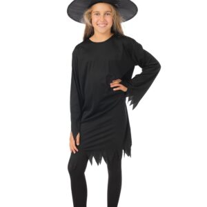 P'TIT CLOWN - Costume Halloween Fille Sorcière - Déguisement pour Enfant - Robe, Chapeau, Ceinture - Cosplay, Carnaval, Fêtes Costumées et Évènements à Thème (Noire, 5-6 ans)
