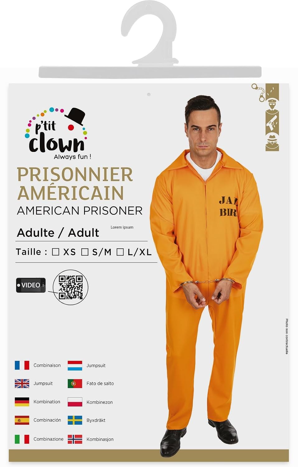 P'TIT CLOWN — Costume de prisonnier américain adulte XS – Image 3
