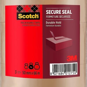 Scotch Ruban Adhésif pour Emballage de Cartons, 3 Rouleaux de Ruban d'Emballage Robuste, 50 mm x 66 m, Marron - Idéal pour la Fermeture de Colis et des Boîtes d'Expédition