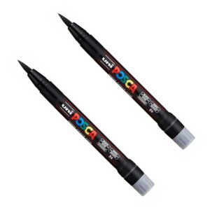 Posca PCF-350 Lot de 2 marqueurs à peinture à pointe pinceau pour tissu, verre, métal Noir