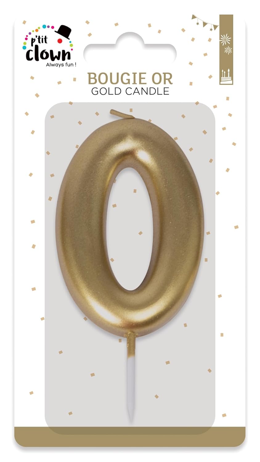 P'TIT CLOWN - Bougie Anniversaire Numérotée - Parfaite pour Décoration Gâteau - Fête Enfant, Adulte, Birthday Party (Or, 0)