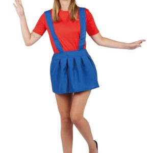 P’TIT CLOWN - 60621 - Déguisement Plombier Femme - Parfait pour Carnaval, Fêtes Costumées et Évènements à Thème - Look Complet et Amusant - Facile à Enfiler - Polyester - Bleu, Rouge - Taille L/XL