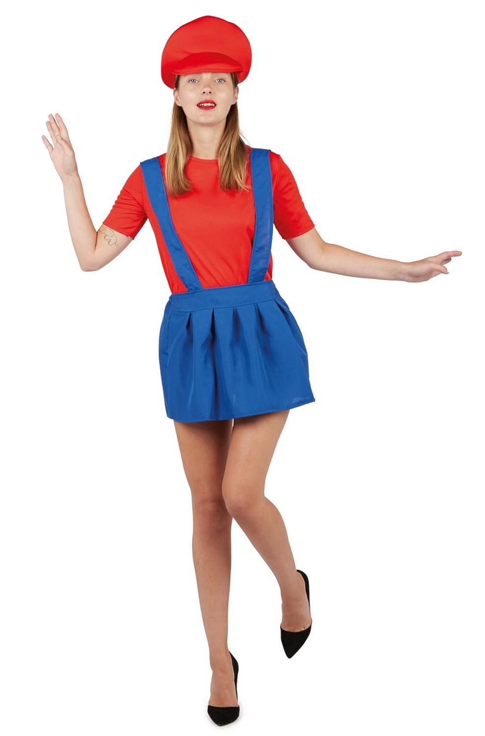 P’TIT CLOWN - 60621 - Déguisement Plombier Femme - Parfait pour Carnaval, Fêtes Costumées et Évènements à Thème - Look Complet et Amusant - Facile à Enfiler - Polyester - Bleu, Rouge - Taille L/XL