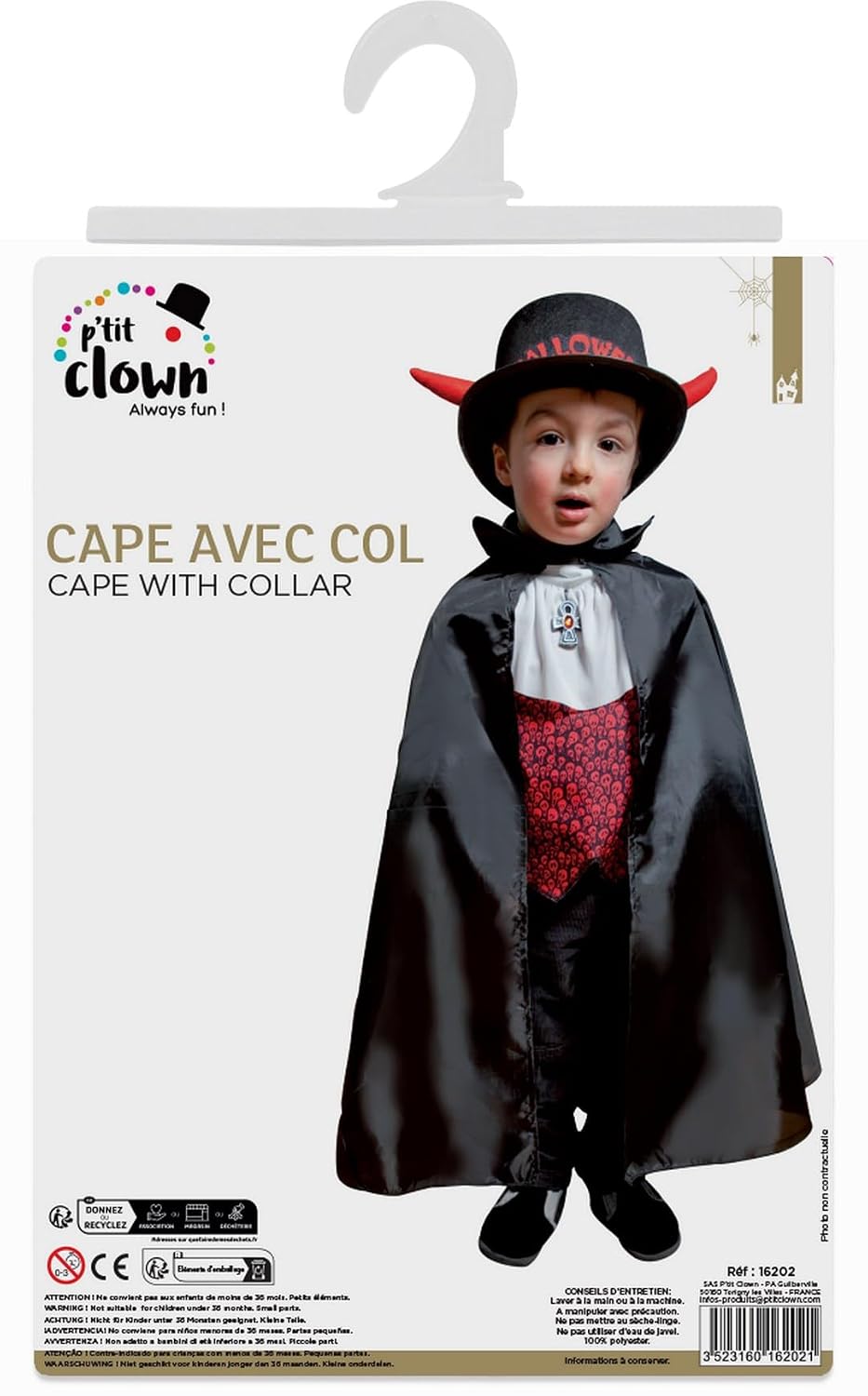 P'TIT CLOWN — Cape enfant noire 67 cm taille unique – Image 5