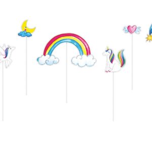 CAM ET LEON - Accessoires Décoration d’Anniversaire Enfant - Thème Licornes - Assiettes, Gobelets, Serviettes, Confettis, Sachets, Cartes d’Invitation (Pique à gâteau x6)