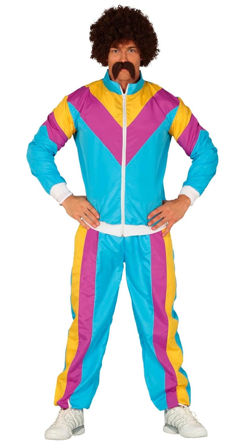 FIESTAS GUIRCA | Costume Gymnaste Homme Adulte (52-54/L) - Veste et Pantalon - Costumes de Sport et Années '80 pour Fêtes et Événements - Idéal pour Célébrations et Carnaval - Bleu et Violet