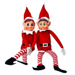 HTTDSLF Lutin Farceur de Noël Articulé, Farceur de Noel, Lot de 2 Elfes Garcon & Fille en Peluche, Elfie (garçon) et Elvie (Fille), Idéal pour Décor