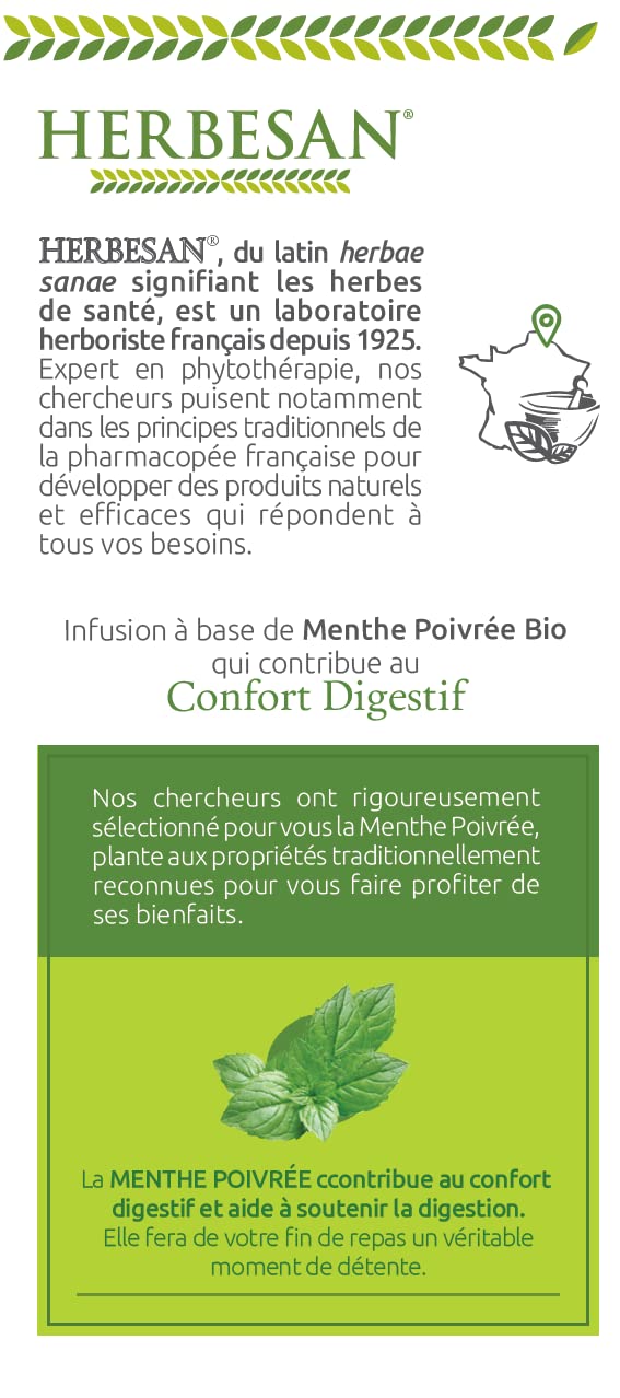 HERBESAN — Infusion bio menthe poivrée française 20 sachets – Image 2