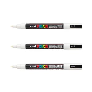 POSCA - Mitsubishi Pencil - 3 Marqueurs Blanc PC-3M - Pointe Conique fine - Marqueur Peinture à Base d'Eau - Tout Support, Papier, Textile, Verre, Galet