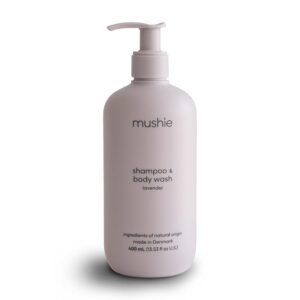 Mushie Shampooing et Gel Douche pour Bébé | Fabriqué au Danemark | Lavender | Sans Cruauté Animale | Certifié Cosmos Organic | 400 ml |