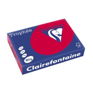 Clairefontaine - Réf. 1782C – 2500 feuilles de papier couleur au format A4 - Trophée 80 g/m² – Carton contenant 5 ramettes de 500 feuilles – Couleur rouge groseille