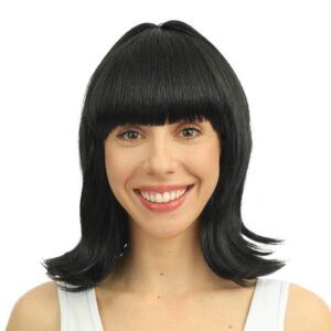 P'TIT CLOWN - 89201 - Perruque Mi-Longue Raide avec Frange - Charleston, Années 20 - Parfait pour Carnaval, Fêtes à Thèmes, Soirées Costumées, Nouvel An, Halloween - Cheveux Synthétiques - Noir