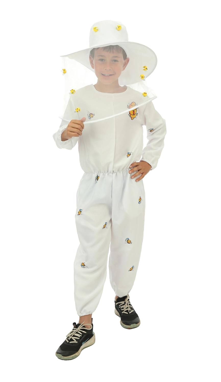P'TIT CLOWN - Costume Apiculteur Enfant - Unisexe - Combinaison, Chapeau - Déguisement parfait pour Anniversaires, Carnaval, Cosplay, Fêtes Costumées et Évènements à Thème - Blanc (7-9 ans)