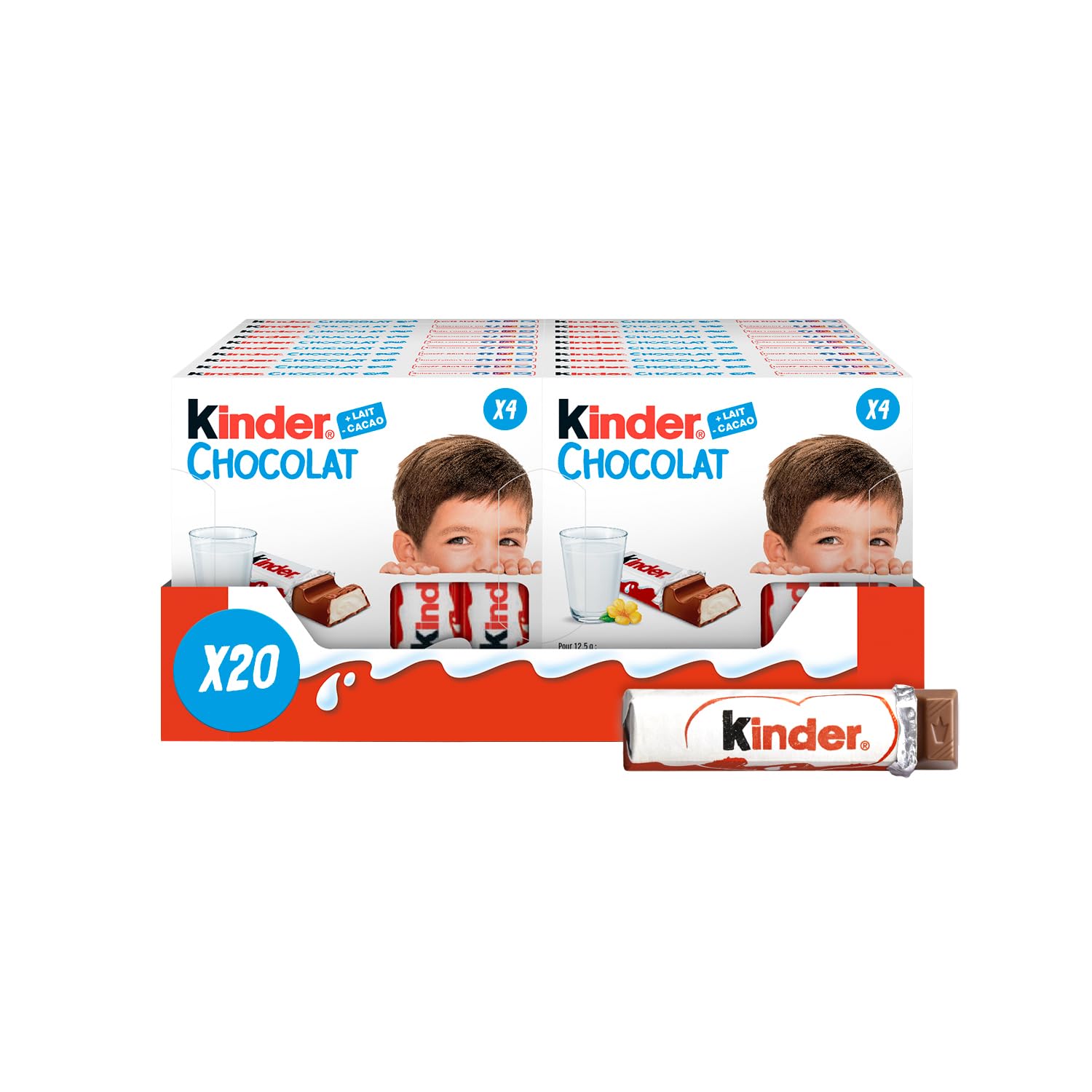 Kinder Petites barres de chocolat, boîte-cadeau de chocolat en vrac, tablette de chocolat au lait fine fourrée au lait, paquet de 20 x 50 g