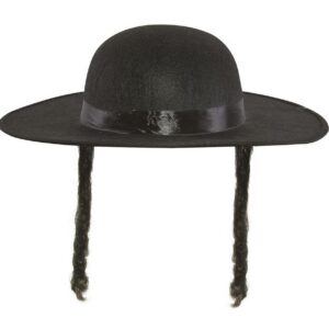P'TIT CLOWN - 91041 - Chapeau de Rabbin - Rabbi's Hat - Imitation lainage Rabbi Jacob - Accessoire de Déguisement pour Carnaval, Fêtes à Thèmes, Soirées - Noir avec Cheveux - Taille Unique - Adulte