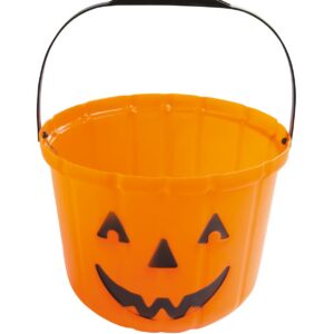 P'TIT CLOWN - 62000 - Seau Citrouille d'halloween - Parfait pour Collecter des Bonbons, Candy Bucket - Récipient de Collecte avec Poignée Décoratif - 14 cm - Orange - Plastique