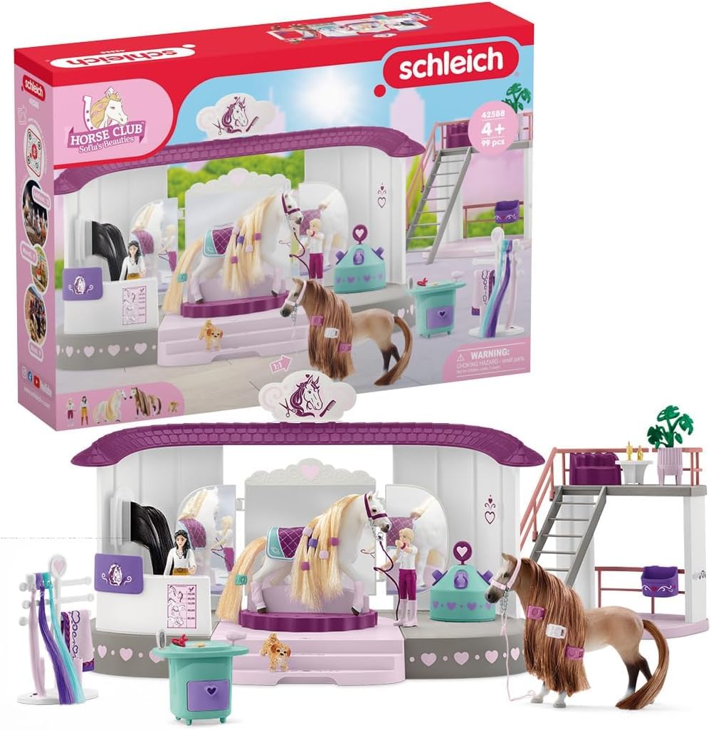 Schleich 42587 Horse Club - Boutique Éphémère Sofia's Beauties - Écurie Malette de coiffage avec Accessoires de Pansage et Figurines Chevaux - Set de 99 Pièces pour Enfants de 4 Ans et +