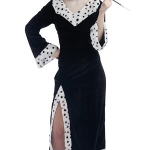 P'TIT CLOWN - Déguisement Femme Cruelle Adulte - Robe Noire et Blanche avec Col - Halloween, Carnaval, Cosplay, Fête Costumée, Soirée Déguisée - Adulte (S-M)