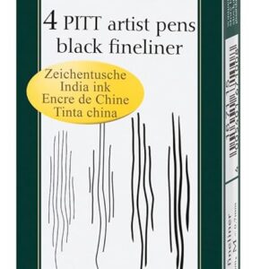 FABER-CASTELL 167115 - Feutres Pitt Artist Pen, lot de 4, contenu: M, F, S, XS, noir