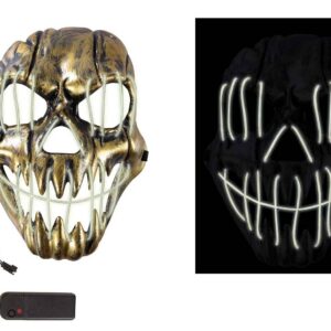 P'tit Clown - 15008 - Masque Led Squelette - Accessoire Déguisement Adulte - Lumineux - 3 Modes d'éclairage - Pour Halloween, Carnaval, Cosplay, Dj - Fonctionne avec 2 Piles AA (Non Incluses)