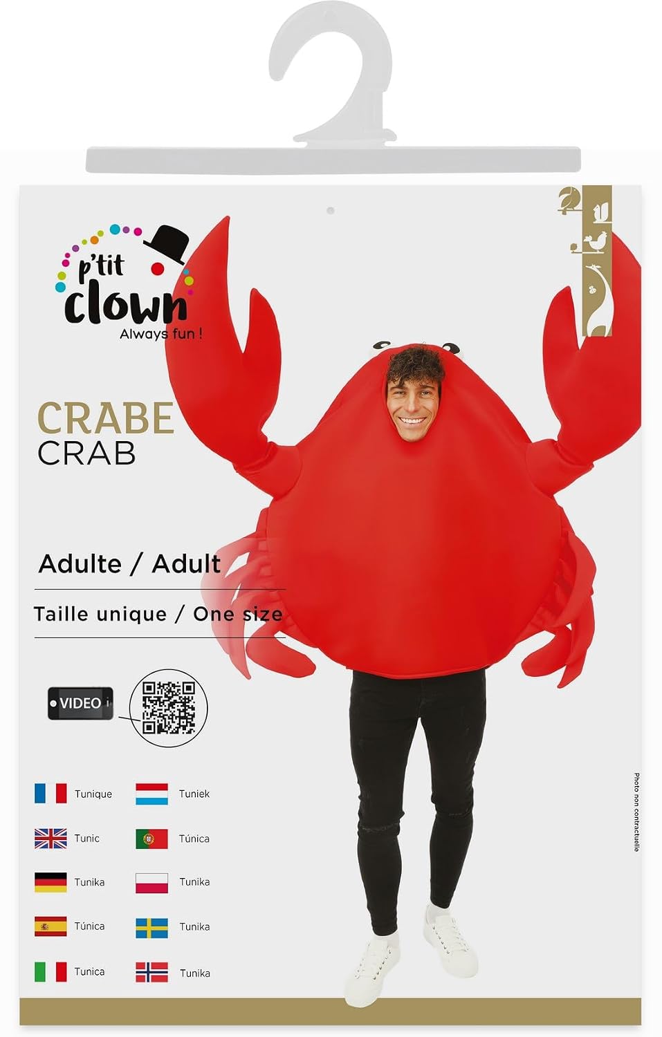 P'TIT CLOWN — Costume Crabe Adulte Taille Unique Rouge – Image 4