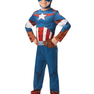 RUBIE'S Avengers Officiel - Déguisement Classique Captain America Enfant - Taille S - 3-4 ans - 90 à 104 cm - Costume Combinaison Bleue et Rouge et Cagoule - Pour, Carnaval