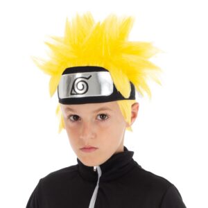 Chaks - Perruque Naruto Shippuden pour garçons, accessoire officiel du costume Naruto, cheveux jaunes, cosplay anime, carnaval et Comic Con