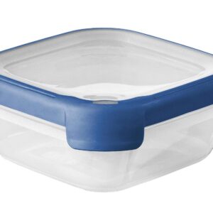 Curver Boîte alimentaire carrée multi usage 0,75L en polypropylène 100% recyclé, 15x15x6,5 cm, adapté au Micro-Ondes, Lave-Vaisselle, Congélateur- Bleu