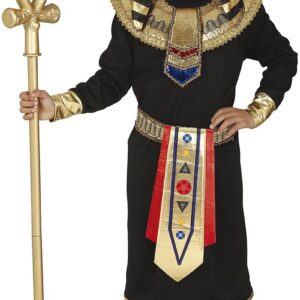 FIESTAS GUIRCA | Costume Égyptien Enfant (7-9 ans) - Tunique, Pantalon, Ceinture, Col et Coiffe pour Enfants - Costumes de Pharaon et Ancien Égypte pour Halloween - Noir et Or