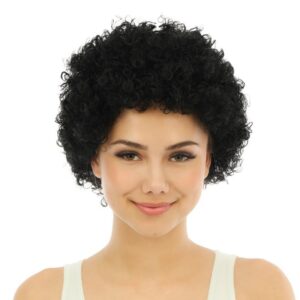 P'TIT CLOWN - 68007 - Perruque Courte Frisée - Short Curly Wig - Accessoire de Déguisement - Carnaval, Cirque, Fête à Thème, Soirée Costumée, Manga, Halloween - Cheveux Synthétiques - Unisexe - Noir