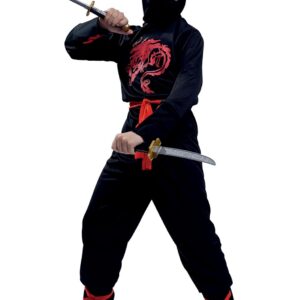 P'TIT CLOWN - Déguisement Ninja Enfant - Parfait pour Carnaval, Fêtes Costumées et Évènements à Thème (Noir, Rouge, 7-9 ans)
