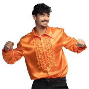 Boland - Chemise disco à volants, orange, homme, déguisement, chemise de soirée, Schlager move, 70's, fête à thème, carnaval