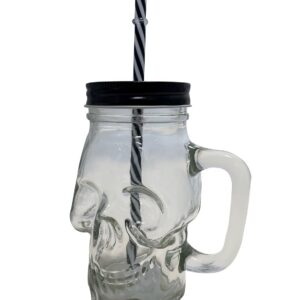 P'tit Clown - 21059 - Verre Tête de Mort avec Paille - Pour Décoration Halloween et Boissons Effrayantes - Idéal pour Fêtes à Thème et Maison Hantée - Accessoire Original et Terrifiant - 500 ml