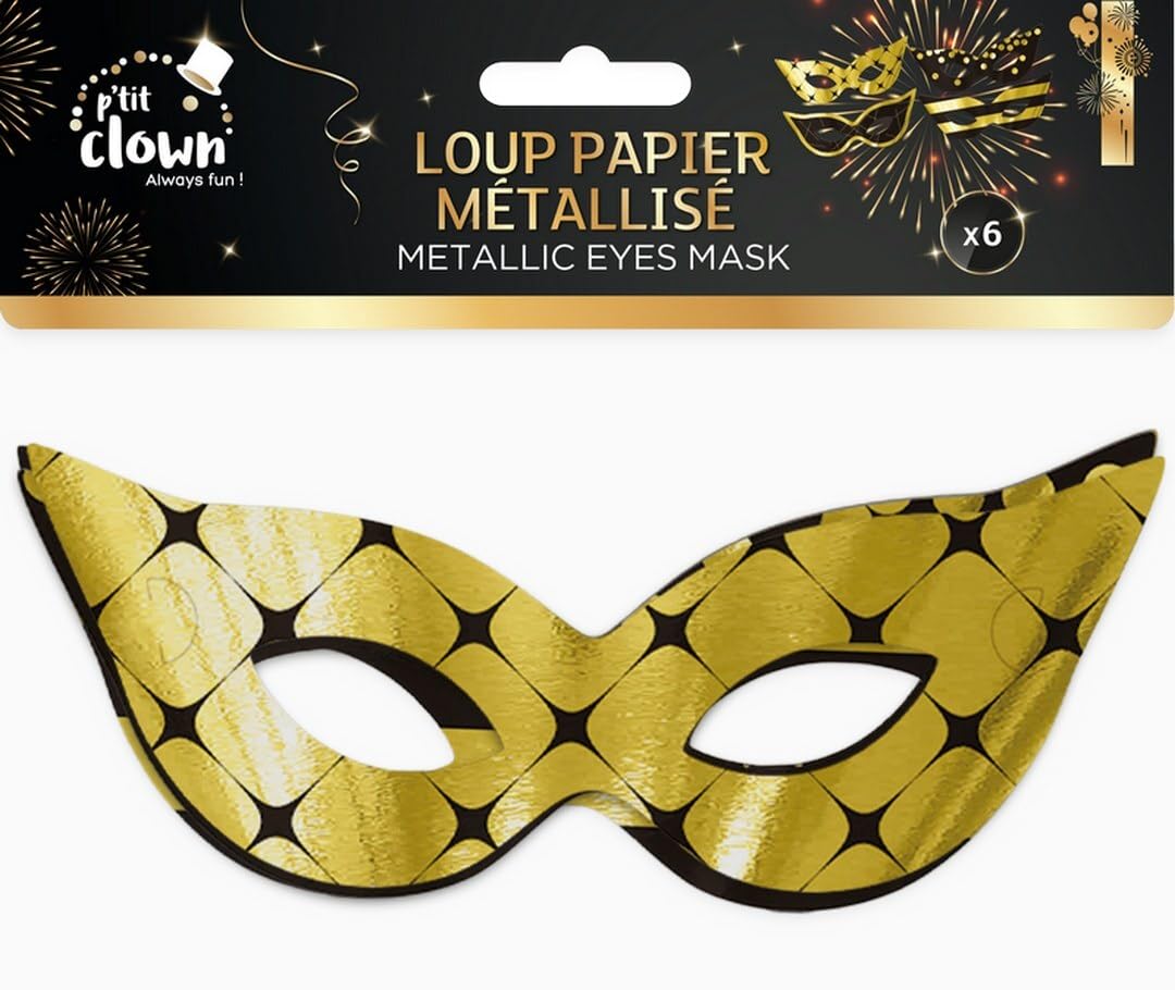P'TIT CLOWN — Loups en papier métallisé x6 Or et Noir – Image 5