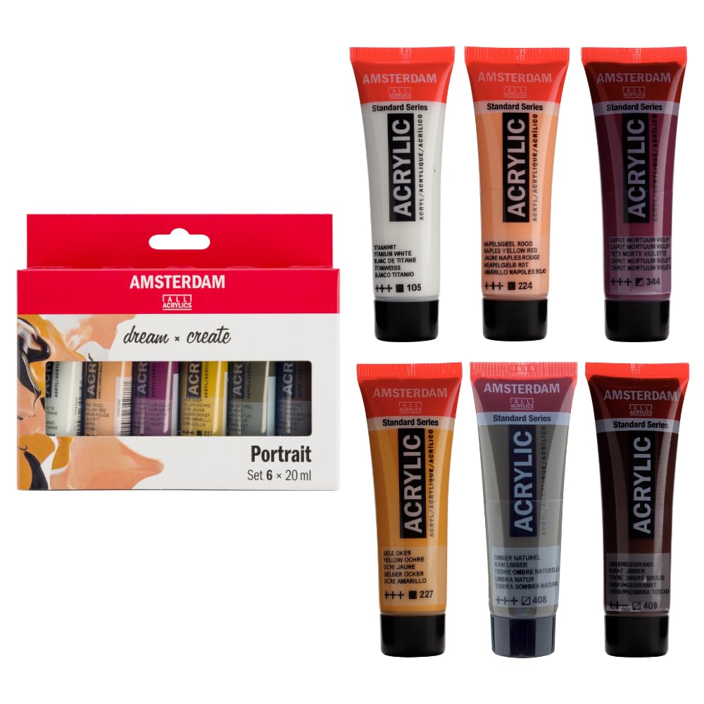Amsterdam Standard Series Peinture Acrylique | Set Portrait (6 x 20 ml) | Couleurs de Mélange pour Différents Tons de Peau