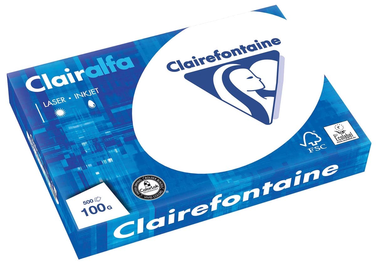 Clairefontaine 1951C - Clairalfa - Lot de 500 Feuilles de Papier - A3 - 100 g - Blanc