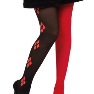 P'TIT Clown - 22165 - Collant Arlequin Opaque - Rouge, Noir - Parfait pour Compléter Votre Déguisement Adulte pour Carnaval, Halloween, Fêtes Costumées et Évènements à Thème
