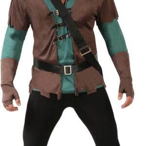 FIESTAS GUIRCA | Costume de Arquero Adulte (52-54/L) - Capuche, Tunique, Ceinture, Couvre-bottes et Masque - Costumes Médiévaux, Bandits et Mousquetaires pour Halloween et Carnaval - Marron et Vert