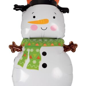 P'TIT CLOWN - Ballon Aluminium Noël - Christmas Foil Balloon - Gonflable à l'Air ou Hélium - Décoration Fête de Noel, Xmas, Photo Props - Renne, Cadeau, Lutin, Santa (Bonhomme de neige, 60 x 40 cm)