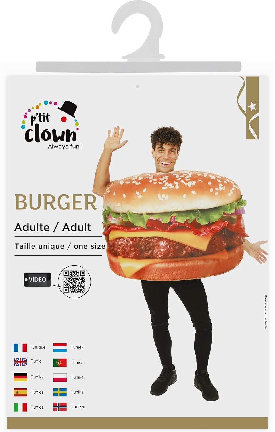 P'TIT CLOWN — Déguisement Hamburger Adulte Taille Unique – Image 5