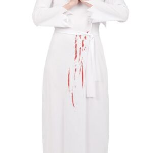 P'TIT CLOWN - Costume Nonne - Déguisement Religieuse Ensanglantée - Robe, Coiffe, Ceinture - Parfait pour Halloween, Fêtes Costumées et Évènements à Thème (Blanc, S-M)