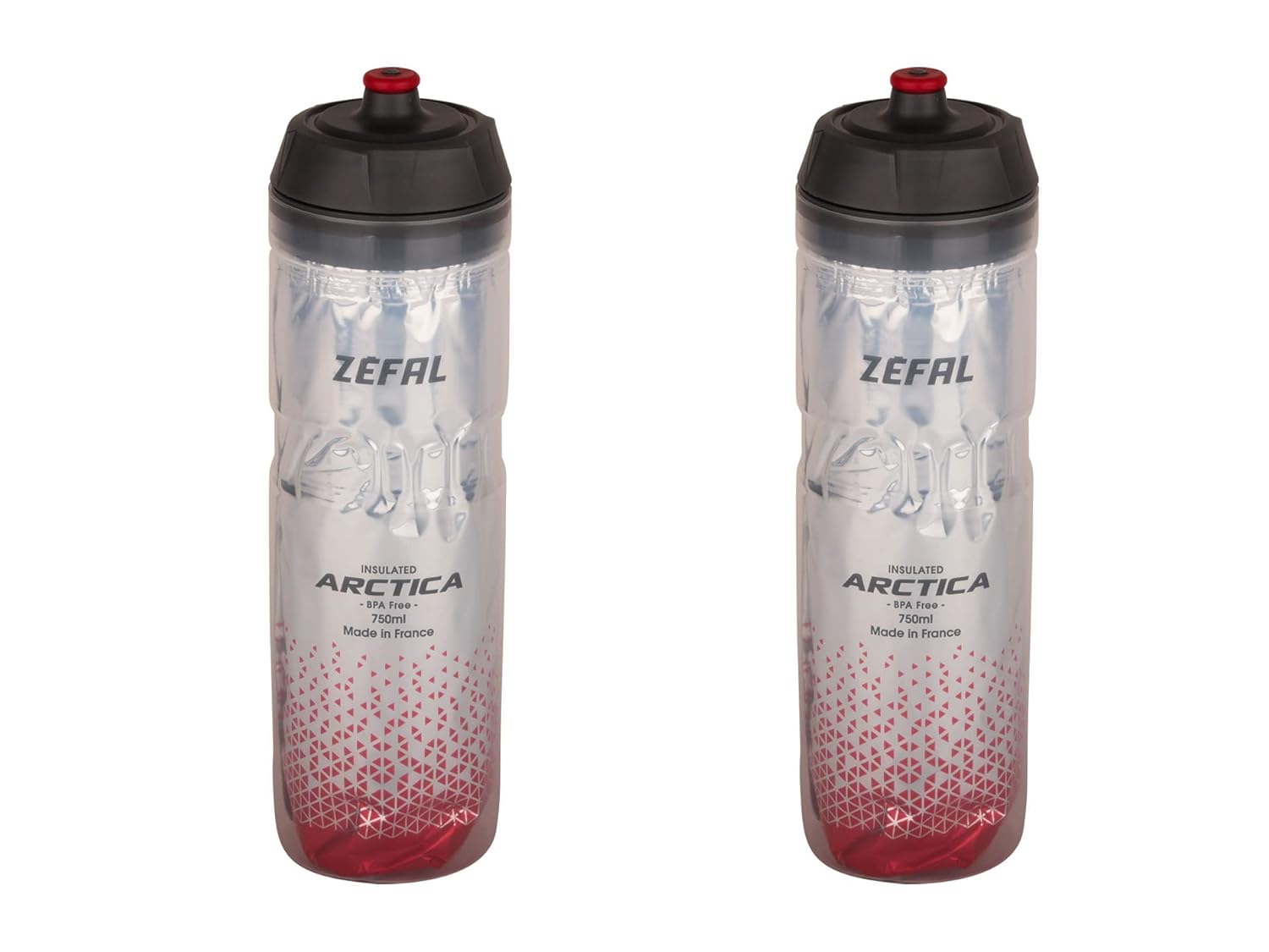 ZEFAL Pack Arctica 75 - Lot de Deux Bidons Vélo 750 ML - Gourde Vélo Isotherme - Inodore et Etanche - Bidon Sport sans BPA - Argent/Rouge