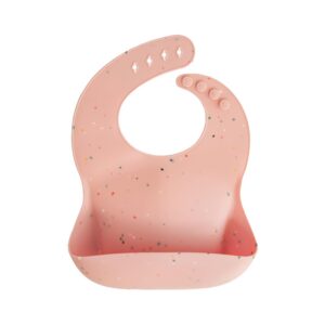 mushie Bavoir Bébé en Silicone | Bavoirs Imperméables Réglables | Bavoirs Faciles à Essuyer | 4 Tailles Réglables Avec Poches Avant Profondes | 100% Sans BPA et Phtalate | Pink Confetti