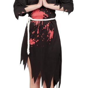 P'TIT CLOWN - Costume Nonne - Déguisement Religieuse Ensanglantée - Robe, Coiffe, Ceinture - Parfait pour Halloween, Fêtes Costumées et Évènements à Thème (Noir, L-XL)